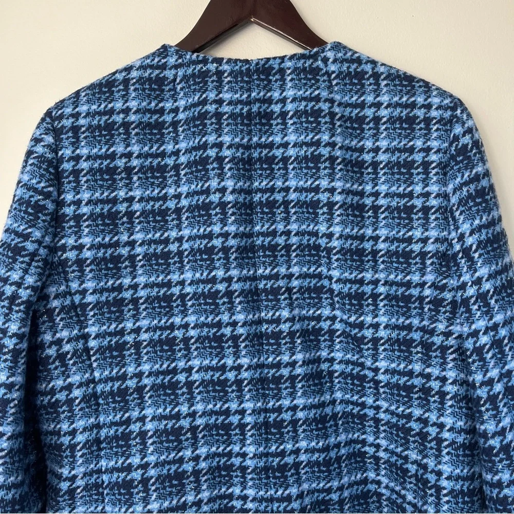 NWT J.Crew Womans 14 Baltic Blue Check Lady Jacket Crop Tweed Blazer Wool Blend